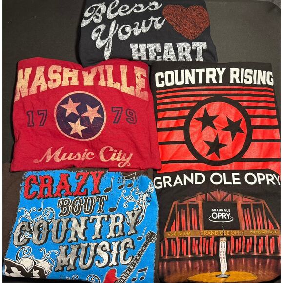 NWT Lot of 5 NASHVILLE TN COUNTRY MUSIC Long Sleeve T-Shirts Men's Unisex 2XL - Picture 1 of 11